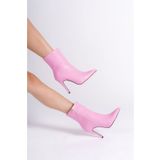 Ayakkabı Ateşi Pembe Cilt Stiletto İnce Topuklu Kadın Bot Togi