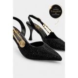 Ayakkabı Consept Kadın Stiletto Klasik Topuklu Ayakkabı Gold Toka Detaylı Sivri Burun Slingback