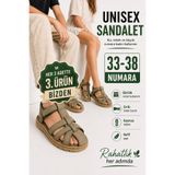 Ayakkabı Deryası Unisex Kız Erkek Çocuk Sandalet Haki Yeşil Cırtlı Önü Kapalı Yazlık 33-38