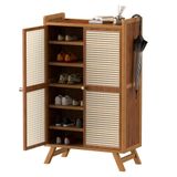 Ayakkabı Dolabı, Bambu Rattan Ayakkabı Dolabı - Giriş Salonu için Ayarlanabilir Raflı Modern Bağımsız Ayakkabı Depolama Organizatörü - 2 Kapılı 7 Katlı İnce Ayakkabı Düzenleme Dolabı