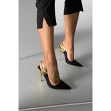AYAKKABI PRENSİ Filmy Siyah Gold Ince Topuklu Stiletto 10 Cm Kadın Stiletto, Ayakkabı