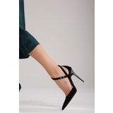 AYAKKABI PRENSİ Jayden Siyah Suet 10 Cm Kadın Stiletto, Topuklu Ayakkabı Suet