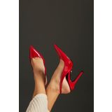 AYAKKABI PRENSİ Monica Kırmızı Stiletto Kirmizi Rugan 10 Cm Kadın Stiletto, Topuklu Ayakkabı