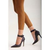 AYAKKABI PRENSİ Obsidian Bilekten Bantlı Lacivert Mat 10 Cm Kadın Stiletto, Topuklu Ayakkabı