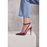 Ayakkabı Prensi Pia Bilekten Bantlı Şeffaf Detaylı Cherry 10 cm Stiletto, Topuklu Ayakkabı Kadın