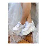 Ayakkabı Tutkusu Stilo ® Gelin Dolgu Topuklu 9cm Gelin Spor Ayakkabı Aşırı Rahat Beyaz