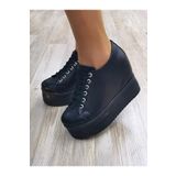 Ayakkabı Tutkusu Stilo ® Siyah Gizli Topuk Spor Yüksek içten Topuklu Siyah Deri 12cm Aşırı Rahat Siyah Gizli Topuklu