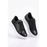 Ayakkabium Yüksek Kalite Kalın Taban Bağcıklı Sneaker Tarz Erkek Spor Ayakkabı Siyah Beyaz