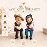 Ayakları Sallanan Yaşlı Çift Biblo 2'li Set 22 CM Dekoratif Ev Hediyesi Anne Baba Hediyesi Premium