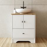 Ayaklı 2 Kapaklı Lavabolu Mdflam 60 Cm Banyo Dolap Atlantik Çam - Beyaz