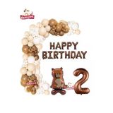 Ayaklı Ayı Happy Birthday 2 Yaş Folyo Balon Krem Beyaz Kahverengi Konsept Doğum Günü Parti Seti