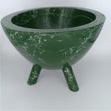 Ayaklı Dekoratif Beton Saksı 20x16 cm (Haki Beyaz) | Ahşap ayaklı beton saksı