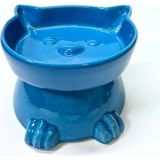 Ayaklı Kedi Kafa Figürlü Seramik Mama Kabı – 300 ml - Mavi