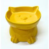 Ayaklı Kedi Kafa Figürlü Seramik Mama Kabı – 300 ml - Sarı