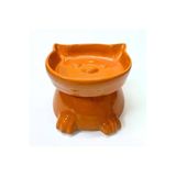 Ayaklı Kedi Kafa Figürlü Seramik Mama Kabı – 300 ml - Turuncu
