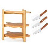 Ayaklı Pizza Tahtası Seti, 3 Pizza Tepsisi + 3 Katlı Stand, 43×35×35cm | Pizza tabağı, kesme oluklu ve saplı, servis tahtası, kesme tahtası, pizza, tart için