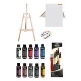 Ayaklı Şövale+50x70 Tuval 10'lu Rich Akrilik 120 Cc+7'li Fırça Set