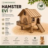 Ayaklı ve Balkonlu Ahşap Hamster Dağ Evi - Tırmanma Rampalı 3D Ahşap Maket Yuva (25x22.5x26 cm), Demonte 2.7 mm Ham MDF Kemirgen Köşk Yuvası, Gonzales ve Küçük Irk Evcil Hayvan Egzersiz Platformu