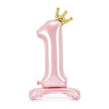 Ayaklı ve Kral Taç'lı Rakam Folyo Balon 34 İnç 76 Cm (Bebe Pembesi, 1)