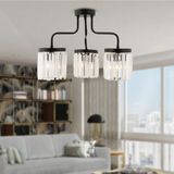 Ayan 3lü Siyah Kristalli Taşlı Modern Tasarım Kristal Salon Avize