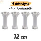 Ayarlanabilir 12 Cm Plastik Ayak Dolap Mobilya Tezgah Puf Yükseltici Yükseltme Ayağı Beyaz Ayakları