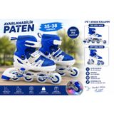 Ayarlanabilir Çocuk Pateni 35-38 Numara – 2’si 1 Arada Inline & Çift Teker Modu | Işıklı Pu Tekerlek | Mavi
