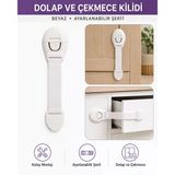 Ayarlanabilir Dolap Ve Çekmece Kilidi, Bebek Çocuk Güvenlik Kilidi, Yapışkanlı Beyaz 0237