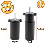 Ayarlanabilir Gizli Mobilya Kanepe Baza Koltuk M8 Civatalı Vidalı Orta Destek Ayağı Ayak Siyah 9.5Cm