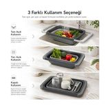 Ayarlanabilir Katlanır Lavabo Süzgeci, 6,3 Litre, Plastik ve Silikon, Aç Kapa Mutfak Için Tezgah Üstü Pratik Sürgülü Süzgeç, Gıda Ile Temasa Uygun, Bpa Içermez