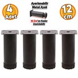 Ayarlanabilir Mobilya Kanepe Baza Koltuk Metal Destek Yükseltici Ayağı 12 Cm Siyah Ayakları 4 Adet