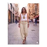 AYASOFYA OTANTIK Kadın Italyan Bej Düz Desenli Beli Ve Paçası Lastikli Viskon Salaş Şalvar Pantolon