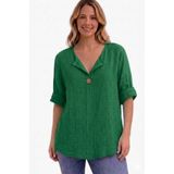 AYASOFYA OTANTIK Kadın Italyan Düğme Detaylı 3/4 Kollu Oversize Salaş %100 Pamuk Bluz Tunik