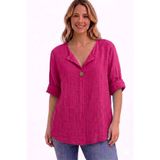 AYASOFYA OTANTIK Kadın Italyan Fuşya Düğme Detaylı 3/4 Kollu Oversize Salaş %100 Pamuk Bluz Tunik