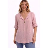 AYASOFYA OTANTIK Kadın Italyan Pudra Düğme Detaylı 3/4 Kollu Oversize Salaş %100 Pamuk Bluz Tunik
