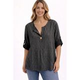 AYASOFYA OTANTIK Kadın Italyan Siyah Çizgili 3/4 Kollu Oversize Salaş %100 Pamuk Bluz Tunik