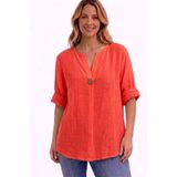 AYASOFYA OTANTIK Kadın Italyan Somon Düğme Detaylı 3/4 Kollu Oversize Salaş %100 Pamuk Bluz Tunik