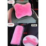 AYAZGRUP 2 Adet Pembe Peluş Oto Boyun Yastığı Boncuk elyaf Dolgulu&2 Adet Emniyet Kemer Pedi