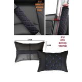 AYAZGRUP 2'Li Emniyet Kemer Pedi&2'Li Oto Boyun Yastığı Nokta Desenli Deri Mavi Dikişli (4'LÜ KONFOR SET)