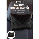 AYAZGRUP 2'Lİ LÜKS ORTOPEDİK TAY TÜYLÜ SİYAH DESENLİ OTO BOYUN YASTIĞI
