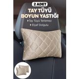 AYAZGRUP 2'Lİ ULTRA LÜKS ORTOPEDİK TAY TÜYLÜ BEJ DESENLİ OTO BOYUN YASTIĞI