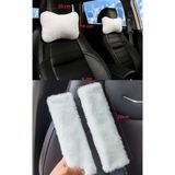 AYAZGRUP Beyaz Peluş Oto Boyun Yastığı Emniyet Kemeri Pedi – 4’lü Set – Ultra Yumuşak & Şık Konfor Takımı