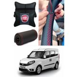 AYAZGRUP Fiat Doblo Gurubu Direksiyon Kılıfı Dikmeli Noktalı Siyah Ultra Esnek İthal Deri&2'Li Boyun Yastığı