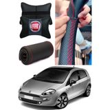 AYAZGRUP Fiat Punto Direksiyon Kılıfı Dikmeli Nokta Desenli Siyah Ultra Esnek İthal Deri & 2'Li Boyun Yastığı