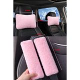 AYAZGRUP Pudra Pembe Peluş 2 Adet Oto Boyun Yastığı Boncuk elyaf Dolgulu & 2 Adet Emniyet Kemer Pedi
