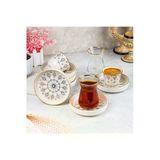AYBABA STORE Çay Bardağı Seti Mırra Kahve Takımı Yaldızlı Damla Desenli 6 Kişilik 18 Parça 55665855665566