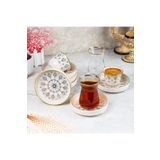 AYBABA STORE Çay Bardağı Seti Mırra Kahve Takımı Yaldızlı Damla Desenli 6 Kişilik 18 Parça 55665855665566