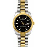 Aybars Erkek Kol Saati Çift Renk Çelik Kordon Siyah Kadran Takvimli Quartz Analog Bilek Saati - Gold - Gümüş