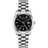 Aybars Erkek Kol Saati Çift Renk Çelik Kordon Siyah Kadran Takvimli Quartz Analog Bilek Saati - Gümüş - Siyah