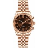 Aybars Kadın- Erkek Kol Saati, Çelik Kordon, Siyah Kadran Quartz Analog Bilek Saati - Rose Gold - Kahverengi