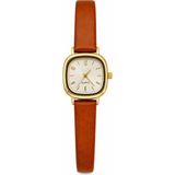 Aybars Kadın Kol Saati Çift Renk, Deri Kordon, Beyaz Kadran Quartz Analog Bilek Saati - Taba